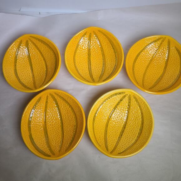 Vintage Made In USA Pottery Cantaloupe Melon 5 Bowl Set #2715 Unique